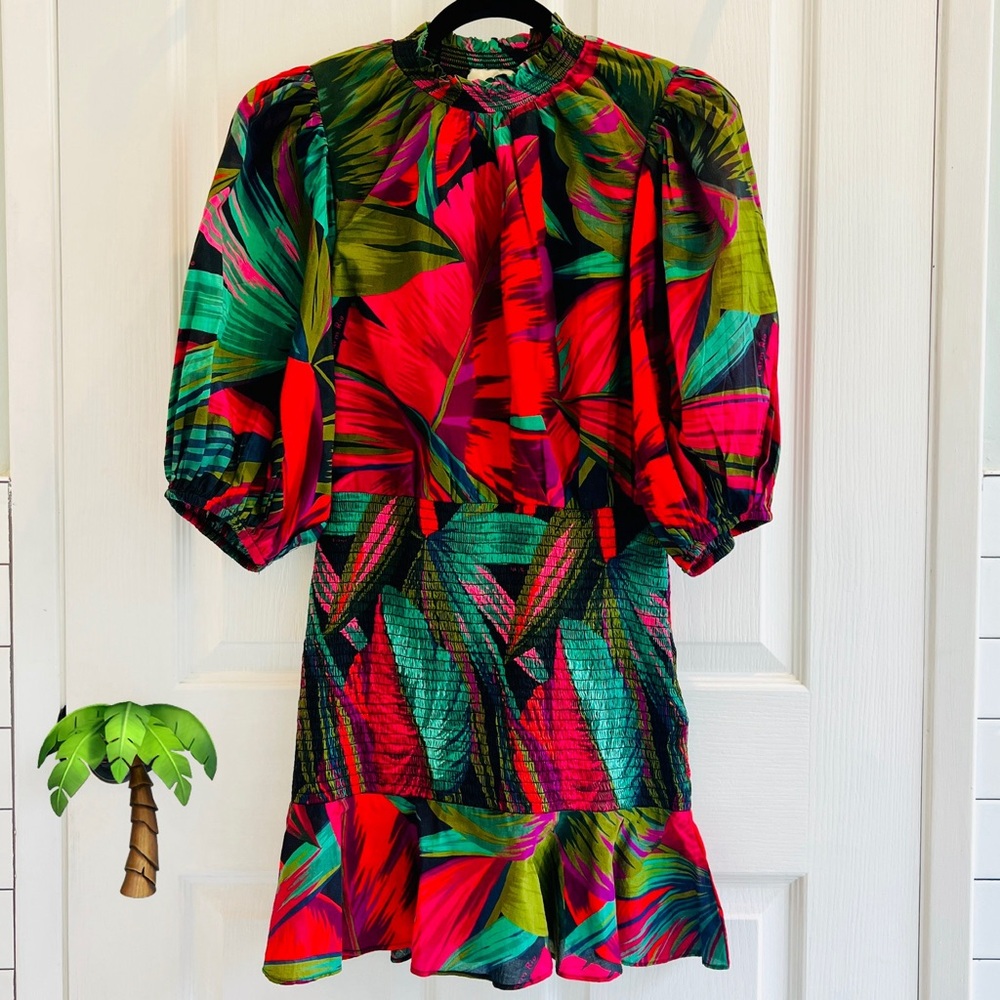 Farm Rio Leaf Pattern Mini Dress XS - Picture 3 of 8